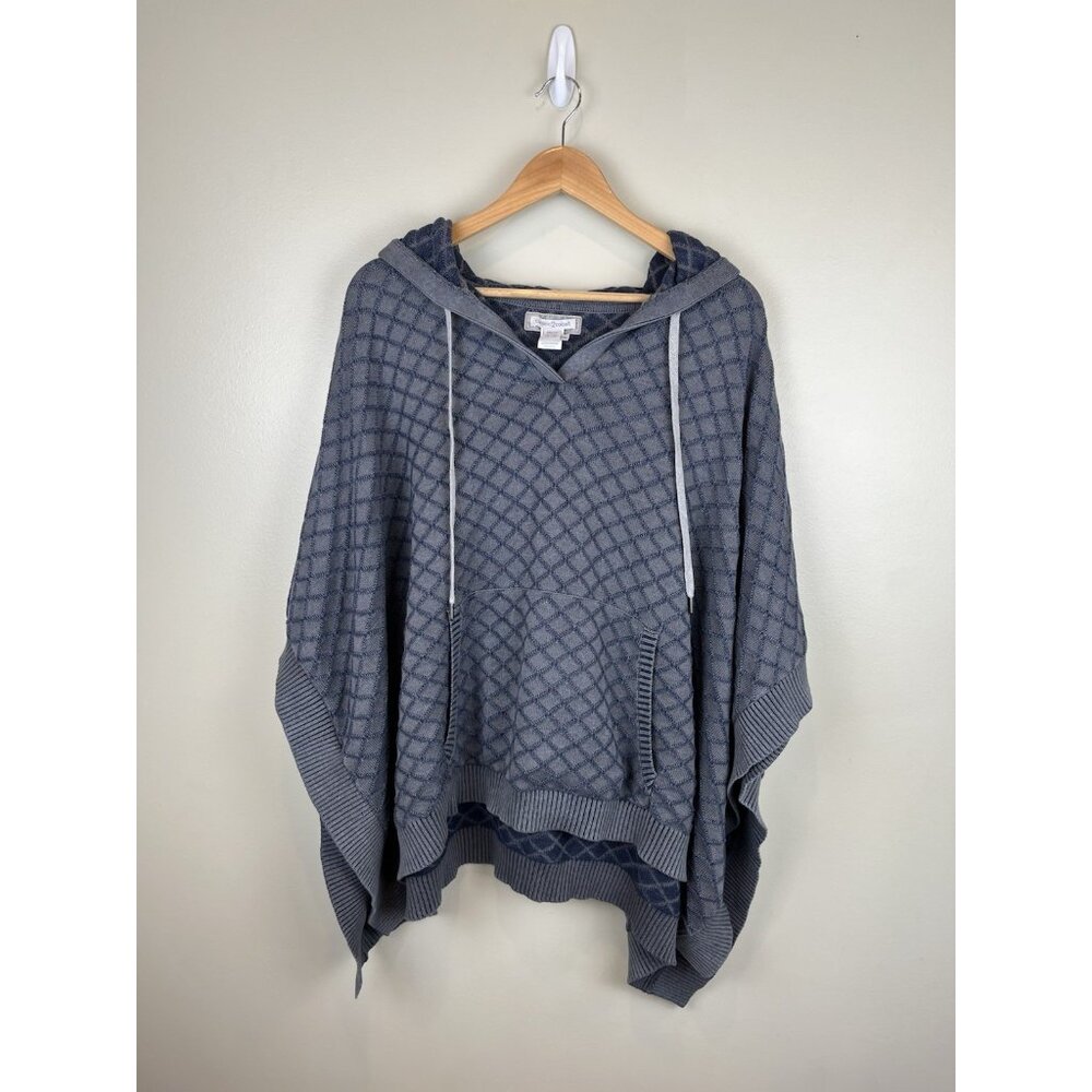 Carbon 2 Cobalt Long Sleeve Portico Poncho Sweater Hood Gray‎ Blue Knit  Lg/XL